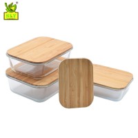 Glass Containers with Bamboo Lids - 4 Piece Rectangle Glass Food Storage Containers with Lids Set