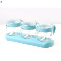 350ml glass round clear seasoning bottle set 3pcs condiment box with holder