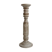 Magi Vintage long stem shabby chic farmhouse home decor wood candle holder