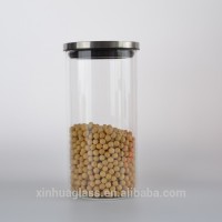 OEM manufacture clear high borosilicate glass canister with stainless steel lid tea Glass jar