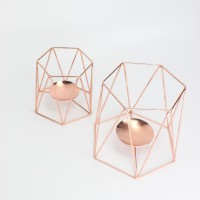 551-7B wedding decoration rose gold metal iron hexagon candle holder